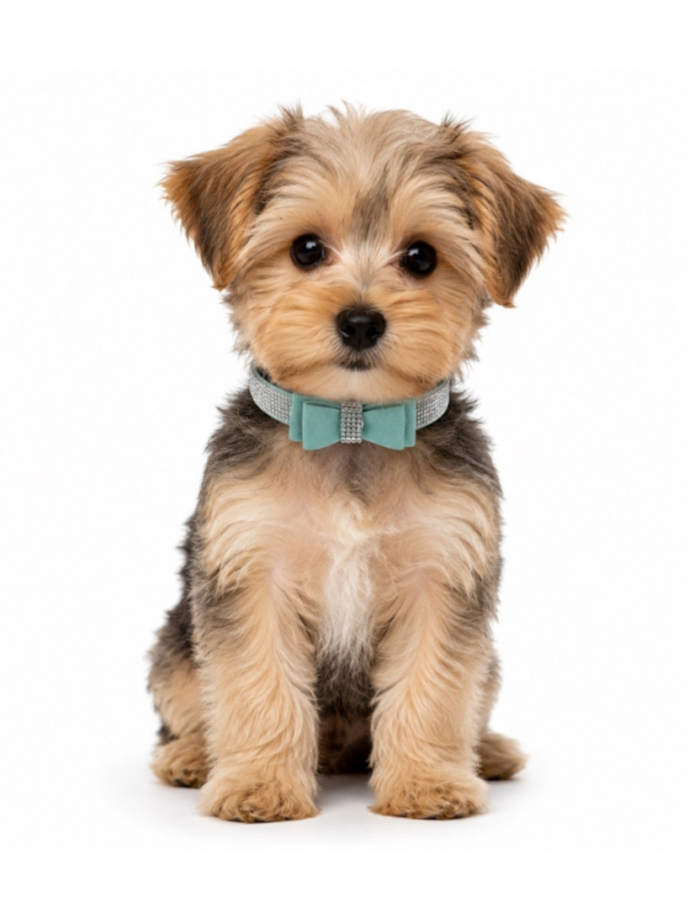 Blue Rhinestone Bow Collar Medium